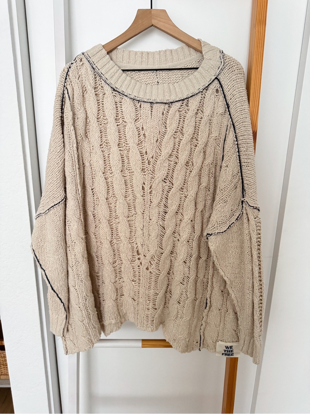 Free People We The Free Morgan Cable Pullover Sweater Cream - Picture 8 of 16